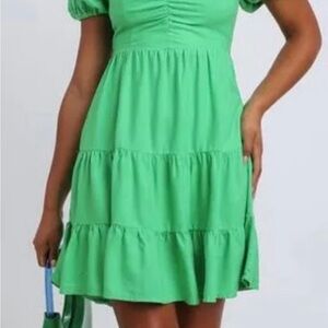 Green Puff Sleeve Dress